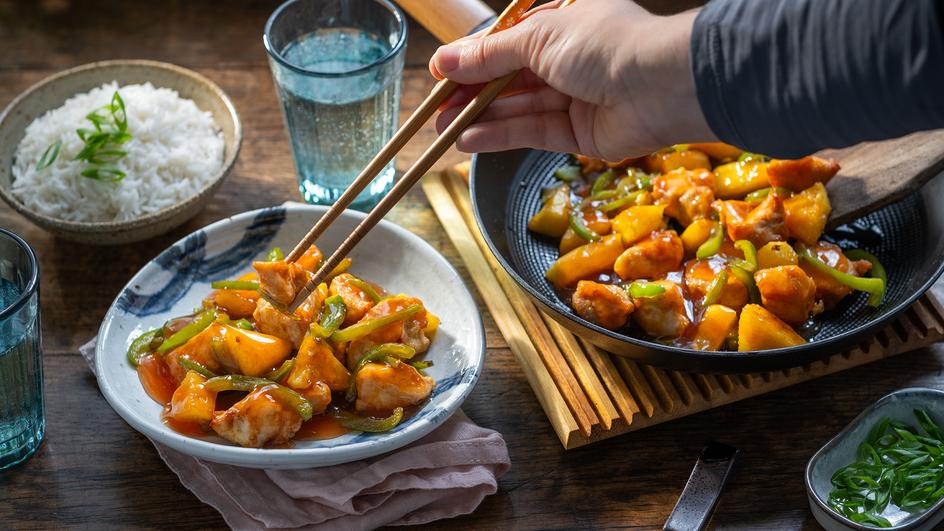 Gebackenes Hähnchen süß-sauer